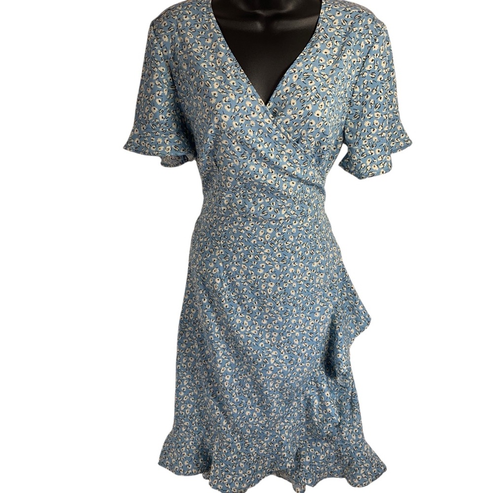 Only Light Blue Floral Wrap Midi Dress